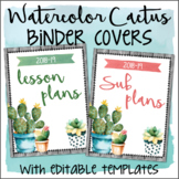 Watercolor Succulents Cactus Plant Theme Binder Covers EDITABLE