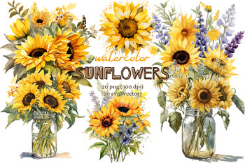 Preview of Watercolor Sunflower Bouquet Clip Art