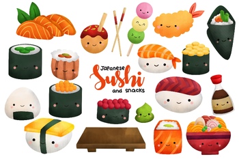 Watercolor Sushi Clipart {Japan Clip Art} by Inkley Studio | TPT