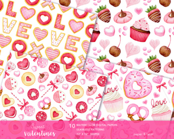 Cute Red Pink White Valentines Day Digital Paper Instant 