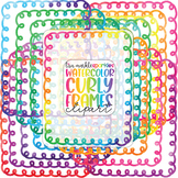 Watercolor Swirly Curly Doodle Frame Border Clipart Rainbow