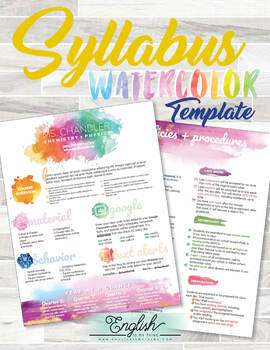 Preview of Watercolor Syllabus Template #12 (GOOGLE DRAWINGS!)