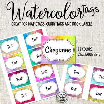Preview of Editable Name Badge Tags | Watercolor Classroom Theme Labels