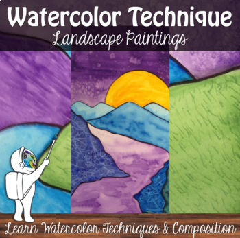Preview of Watercolor Techniques Landscape - High School or Middle School Art Lesson