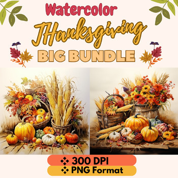 Preview of Thanksgiving watercolor painting background ,turkey clip art, November wallpaper
