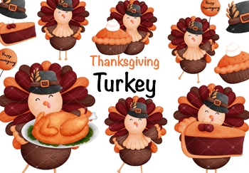 Preview of Watercolor Thanksgiving Turkey Clipart.