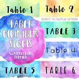 Watercolor Theme Table Number Signs - Font Editable