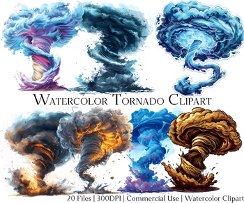 Preview of Watercolor Tornado Clipart Set of 20 Files