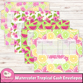 Preview of Watercolor Tropical Cash Envelopes| DIY Money Envelopes Printable Budget Tracker