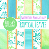 Watercolor Tropical Jungle Leaves Digital Paper / Green Ba