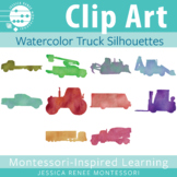 Watercolor Truck Clip Art: Silhouette Farm Vehicle, Tracto