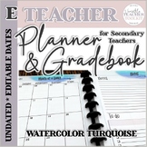 Watercolor Turquoise Teacher Planner with Editable Dates (E)
