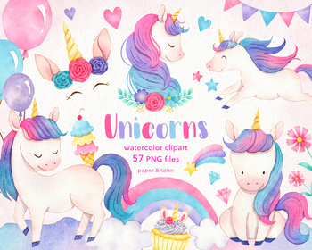Watercolor Unicorn Clipart Graphics Magic Pastel Rainbow Unicorn Png