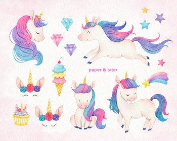 Watercolor Unicorn Clipart Graphics, Magic Pastel Rainbow Unicorn PNG