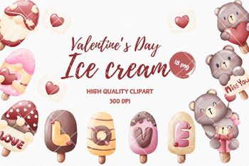 Preview of Watercolor Valentine Ice Cream Clipart