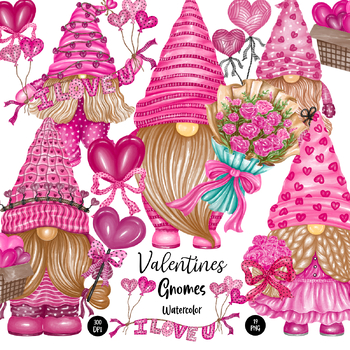 Preview of Watercolor Valentine’s Day Gnomes Clipart
