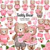 Watercolor Valentines Teddy Bear Clipart.