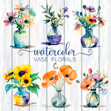 Watercolor Vase Florals - Transparent Decorative Clipart Flowers