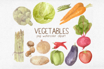 Preview of Watercolor Vegetables PNG Clipart Set