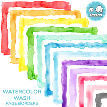 Preview of Watercolor Wash Clipart Page Borders - Colorful Rainbow Clip Art Frames PNG