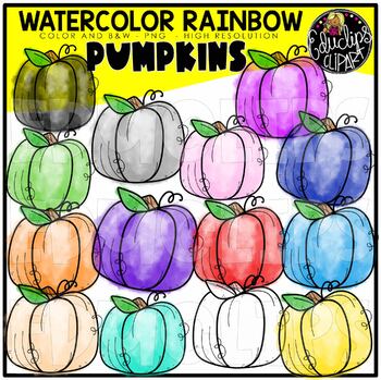 Preview of Watercolor Wash Rainbow Pumpkins {Educlips Clipart}