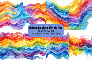 Preview of Watercolor Wave Of Pride Flag Digital Paper Background