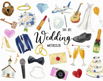Watercolor Wedding Clipart, Engagement Clipart, Marriage Clipart, Save ...