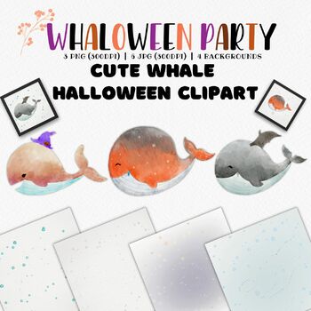 Preview of Watercolor Whale Halloween Clipart Pack