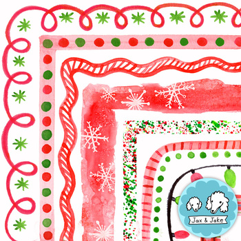 Preview of Watercolor Winter Holiday Clipart Borders - Christmas Clip Art Frames
