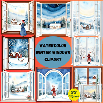 Preview of Watercolor Winter Windows Clipart
