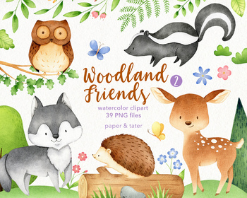 Download Watercolor Woodland Animals 2 Clipart Graphics Forest Baby Animal Clip Art