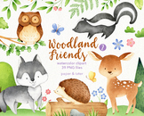 Watercolor Woodland Animals 2 Clipart Graphics, Forest Bab