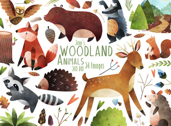 Preview of Watercolor Woodland Animals Clipart