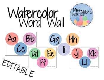 Preview of Watercolor Word Wall Letters - Word Wall Headers - EDITABLE