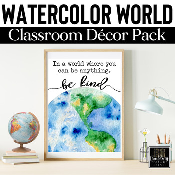 Preview of Watercolor World Classroom Decor Bundle: World Literature, Geography, History