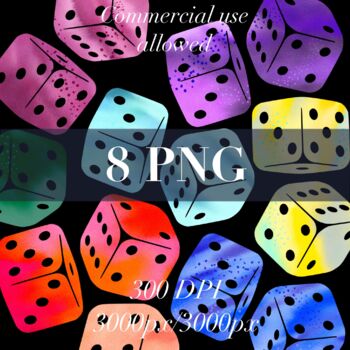 Preview of Watercolor dices clipart set, dice yellow, pink, mint and blue