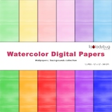 Watercolor digital papers. 6 Soft and 6 Bright colors. 12 