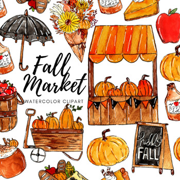 Preview of Watercolor autumn farmers market clipart