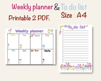 Weekly Planner Printable- Horizontal Floral Watercolor