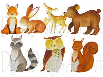 Watercolor Forest Animals Clipart Woodland Animal Clipart Animals Illustration