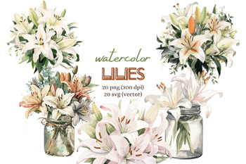 Preview of Watercolor lily Bouquet Clip Arts