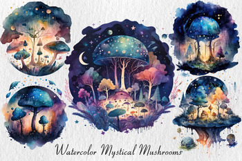 Watercolor magical mushrooms by Norse Graphics | TPT