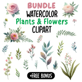 Watercolor plants and flowers clipart (Bundle)