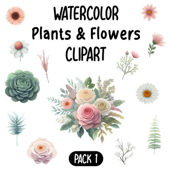 Preview of Watercolor plants and flowers clipart (Pack 1)