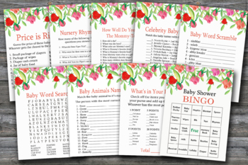 Watercolor Rose Baby Shower Games Package Floral Baby Shower Games 9 Games 115