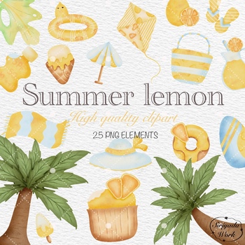 Preview of Watercolor summer lemon Clipart, seasonal clipart, fruit clipart, lemon layered