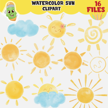 Preview of Watercolor sun clipart PNG, cute sun clip art, happy sun, sunshine clipart, PNG