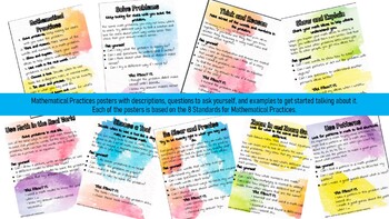 Preview of Watercolor themed Mathematical Practices Posters