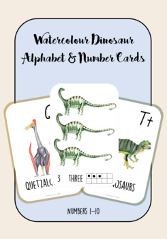Preview of Watercolour Dinosaur Alphabet and Number Flash Cards