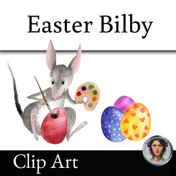 Preview of Watercolour Easter Bilby Clipart with Eggs and Splashes of Paint - Australia